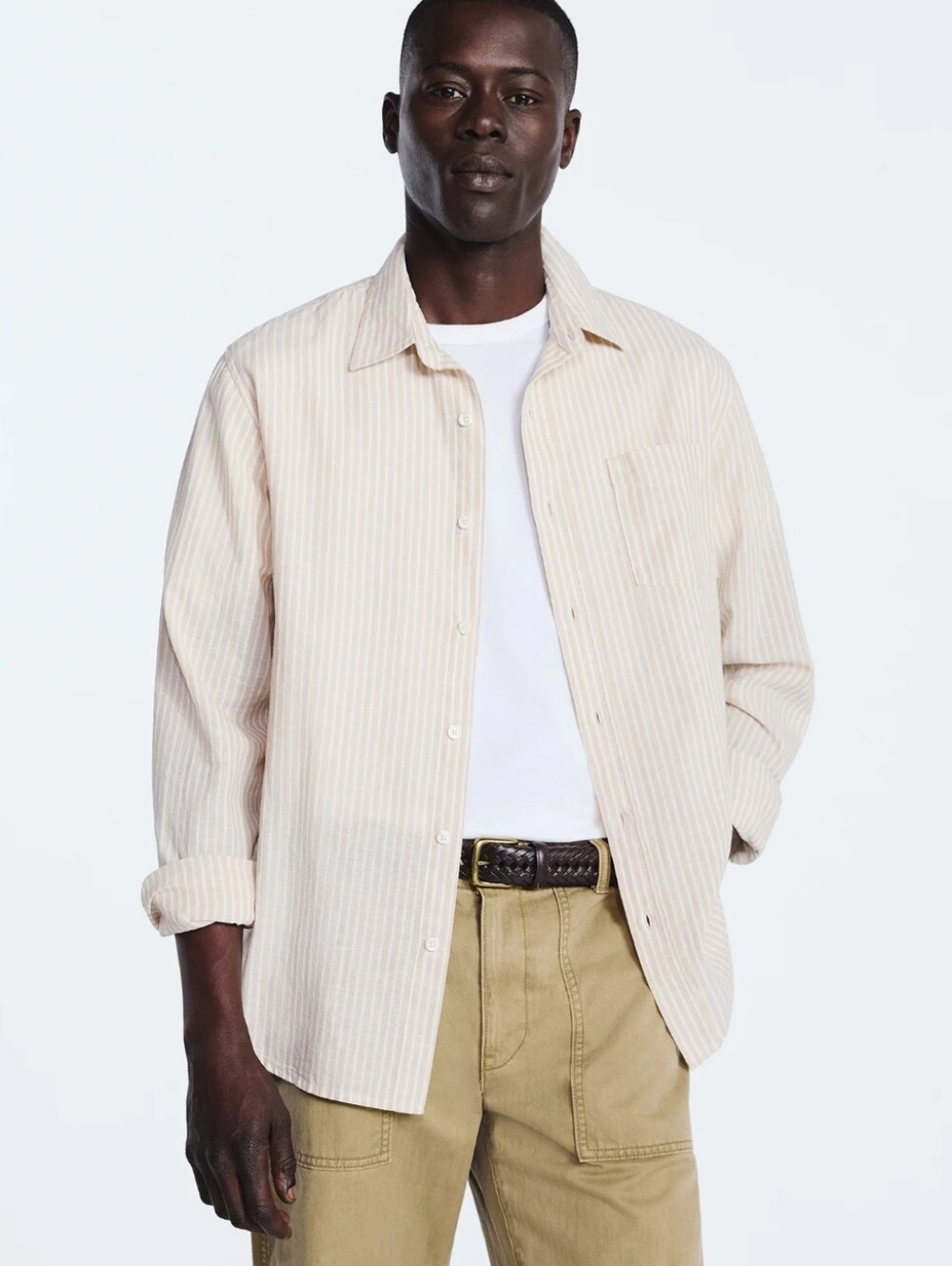 Free Assembly Men’s Linen Blend Shirt with Long Sleeves